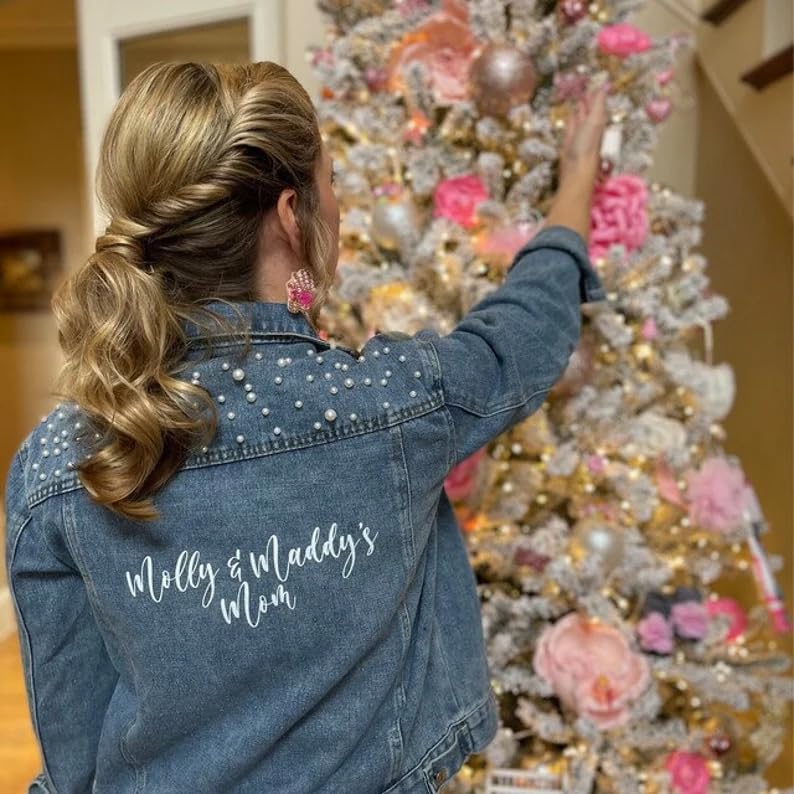 Personalized Embroidered Girl Jean Jacket, Customized Kids Pearl Jean Jacket with Name, Cute Toddler Coat for Flower Girls Gifts for Wedding, Birthday, Family Wear for Mother & Kids4