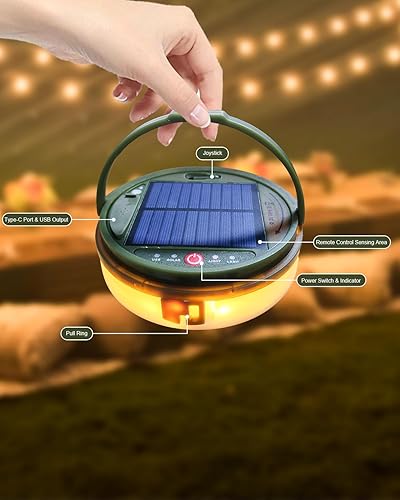 Miniatura 2 de Guirnalda de luces de campamento, tiras de hadas de Halloween de 39 pies, linterna portátil recargable solar y USB con control remoto y 5 modos de