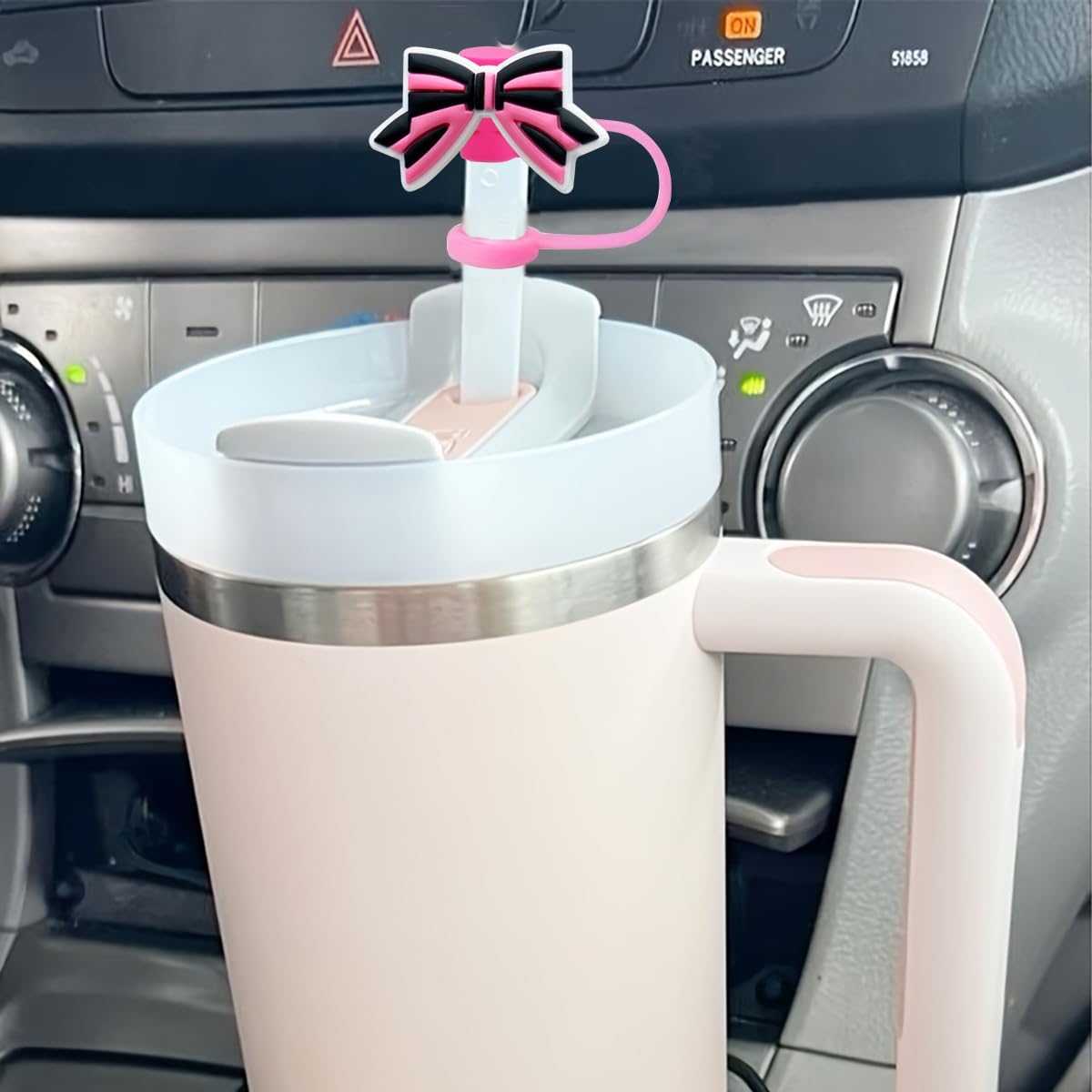6PCS Valentines Day Straw Toppers for Stanley Cup New Pink Heart Bow Cover Cap 40oz/30oz Tumbler, 3D Silicone Straw Cover Caps for 10mm Straws, Festive Cup Accessories & Valentines Gifts