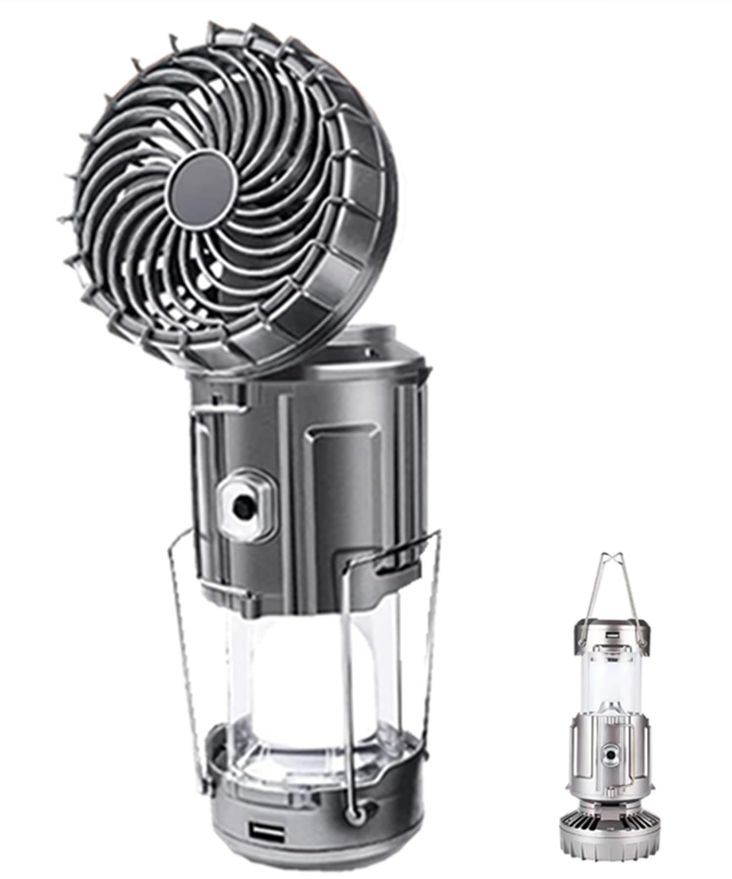 2-in-1 Outdoor Adventure Solar Light and Portable Fan,Solar Camping Lantern with Fan, Folding Lighting Strong Light, Rechargeable,USB Rechargeable LED Lanterns for Camping,Barbecue,Fishing (Silver)