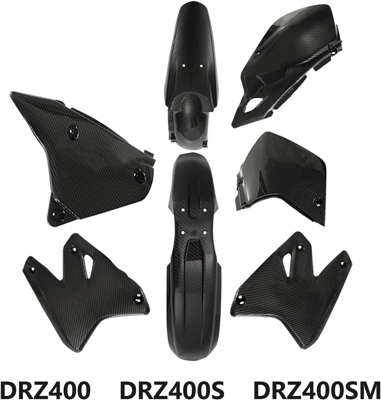 JFG RACING DRZ400 Plastic Fender Fairing Kit Set,Plastic Body Work Fender Kit Replacement For DRZ400 DRZ400S DRZ400SM All Year Dirt Bike Supermoto Imitation Carbon Fiber