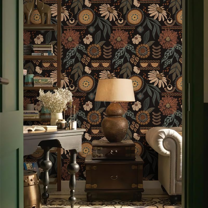 Miniatura 2 de Kalafona Papel tapiz autoadhesivo autoadhesivo con diseño floral bohemio para dormitorio, armario de cocina, decoración de pared, papel de contacto