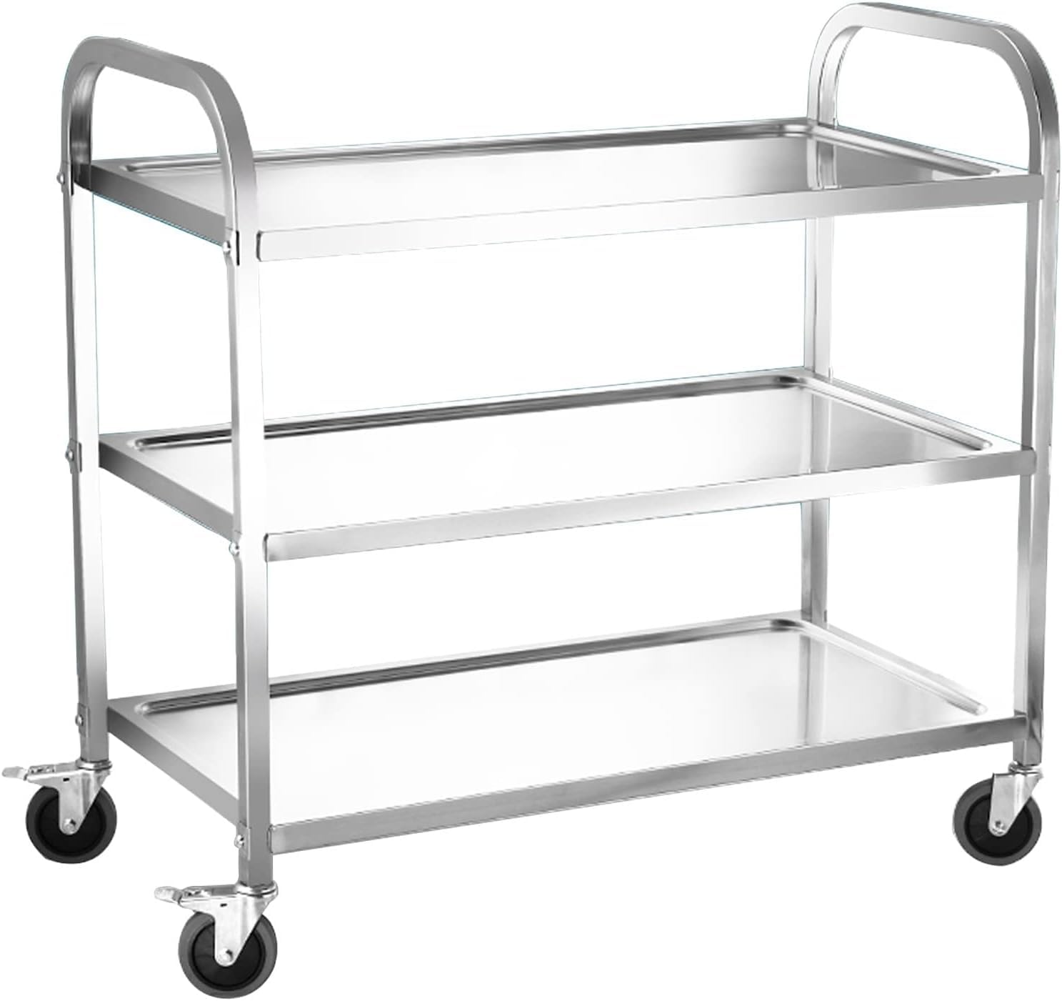 LJYKBFL Stainless Steel 2/3 Shelf Utility Service Cart, Kitchen Island Trolley Catering Storage Cart with Locking Wheels, Easy to Assemble, for Laboratory Hotels Restaurant Home