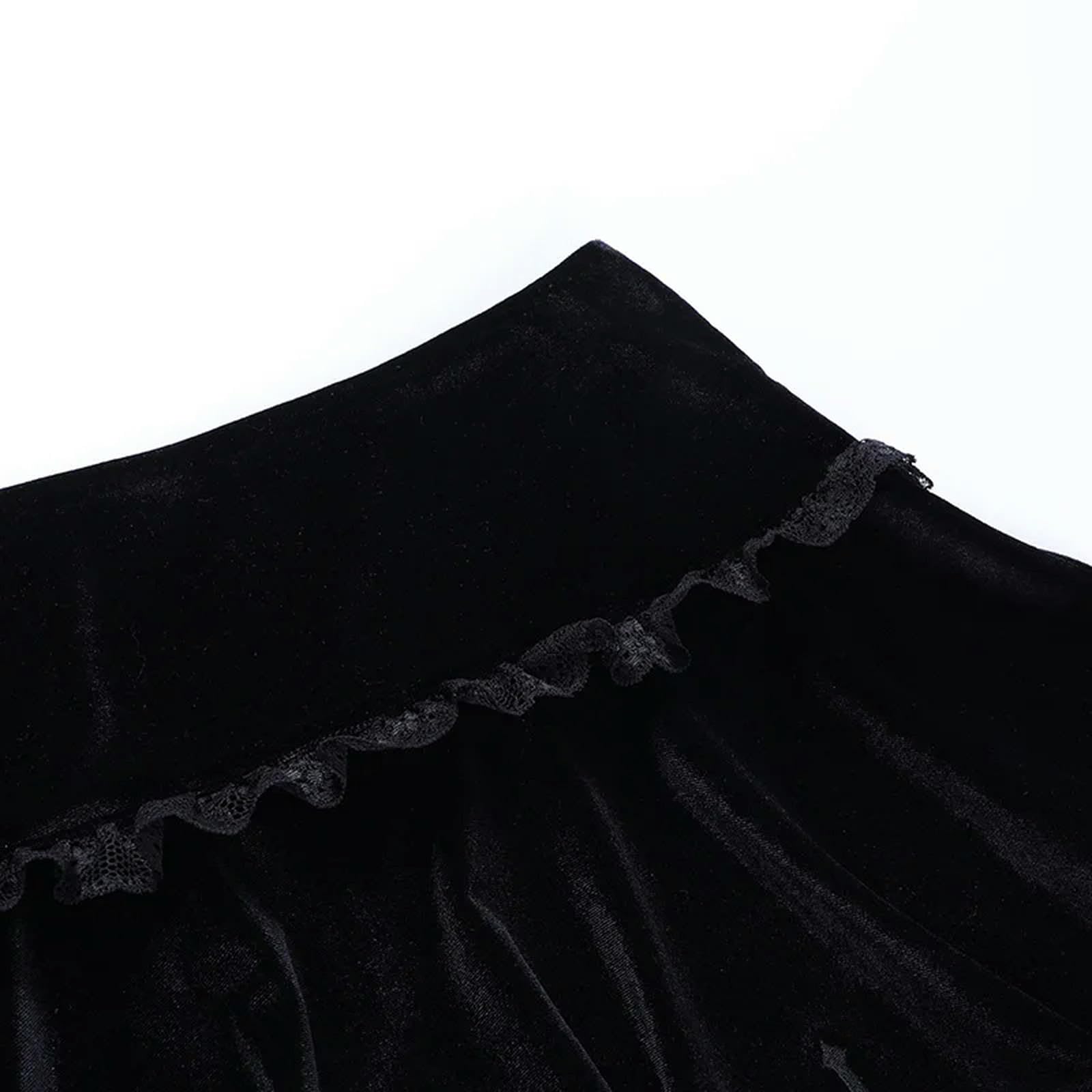 Gonna Plissettata in Pizzo Gotico da Donna, estetica Punk, Vita Alta, Gonna Corta a Trapezio, Stile Anni '90, Harajuku Streetwear-Nero-L