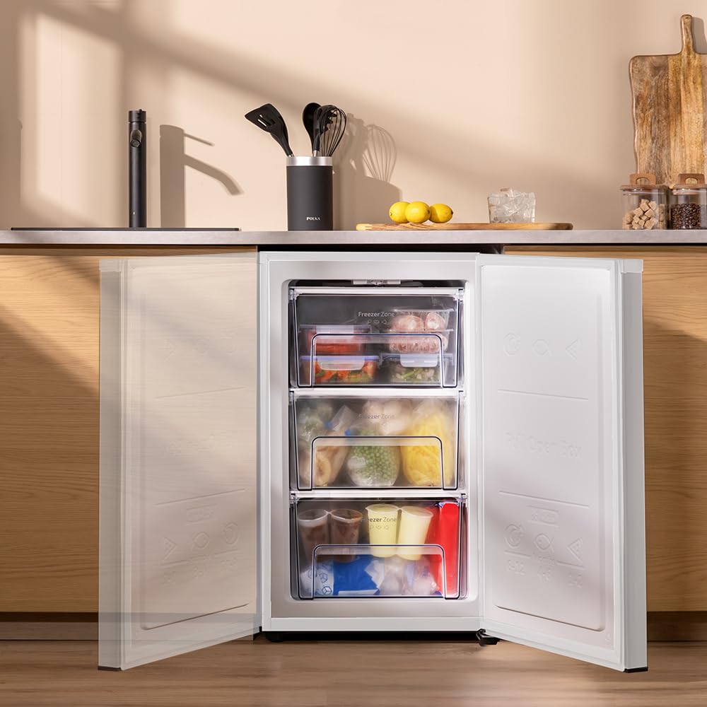 Cecotec Congelatore a Pozzo 87 L Bolero CoolMarket TF 87 White. 87L, Classe E, Design Compatto, Porta Reversibile, Controllo Meccanico, 3 Cassetti, 50,6x55,1x83,6 cm, per Bevande e Alimenti Congelati