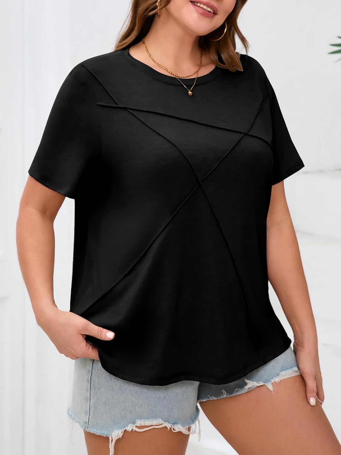 Fisoew Womens Plus Size Short Sleeve T Shirts Summer Casual Loose Fit Tees Crew Neck Curvy Tunic Tops - Image 3