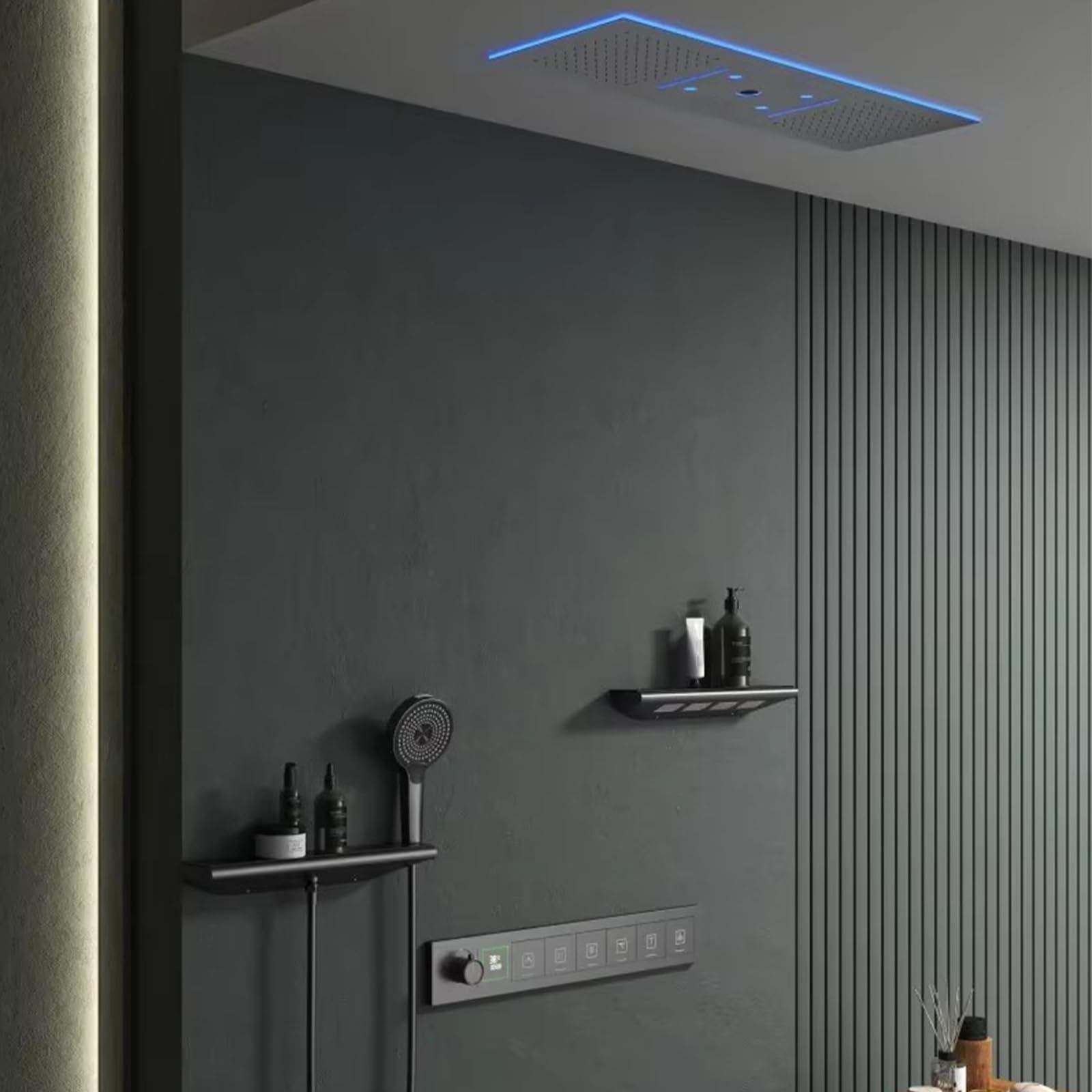Colonna Doccia, Set Doccia Multifunzione con termostato, Set Doccia con soffione 30x90cm, LED Multicolore, Doccia Portatile Multifunzione, soffione Doccia Completo, Acciaio Inox, Cromo