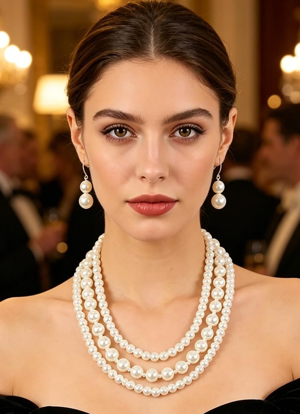 Long Pearl Necklace Layered Pearls Necklace and Earrings Set 1920s Pearl Body Jewelry for Women