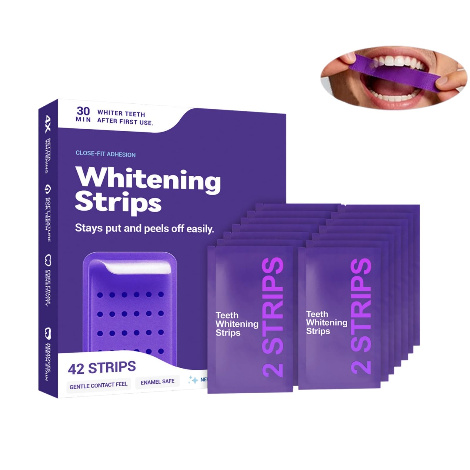 GlowDent - Strisce sbiancanti dei denti, 42 pezzi, viola e antiscivolo, per rimuovere rapidamente tutti i tipi di scolorimento dei denti (2 pezzi, 42 pezzi)