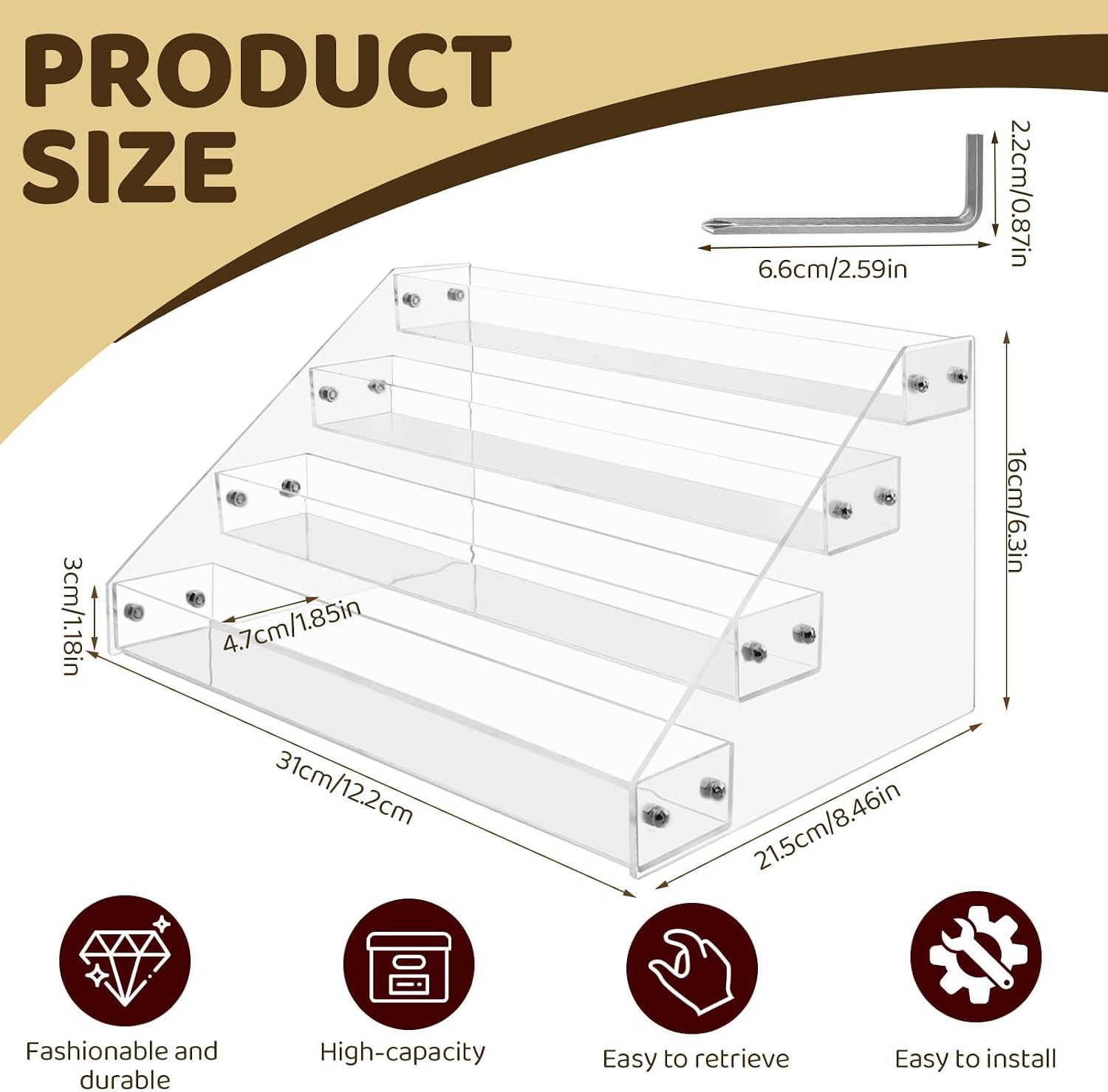 4 Tier Acrylic CD Holder Stand, Tiered CD Storage Rack with Cross Wrench thumbnail