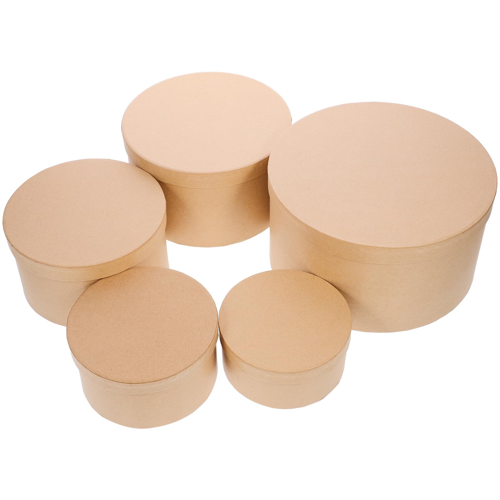 KICHOUSE Scatola Regalo Rotonda in Carta Kraft Khaki, Set 5 Pezzi, Resistente e Decorativa, per Confezioni Regalo e Decorazioni la Casa