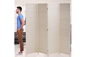 Folding Screen Divider | 4-Panel | Privacy Screen | Freestanding | Woven Bamboo
