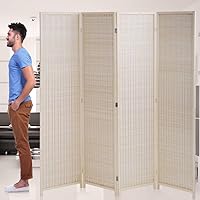 DKELI 4 Panel Bamboo Room Divider 72 Inch High Folding Privacy Screen - Handwoven Natural Wood Freestanding Partition for Bedroom Living Room
