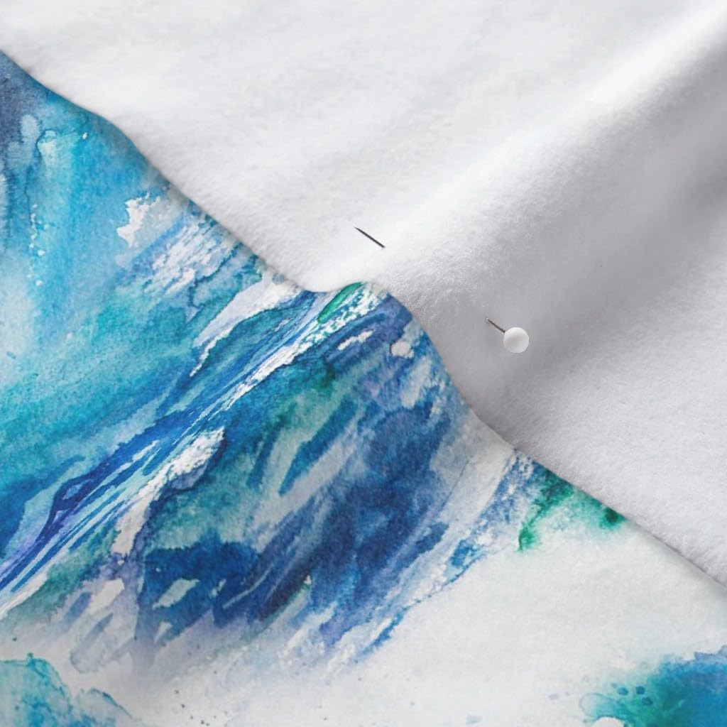 Spoonflower Fabric - Ocean Waves Sea Wave Watercolor Water Blue Nautical Oceans Summer Printed on Polartec(R) Fleece Fabric by The Yard - Sewing Blankets Loungewear and No-Sew Projects