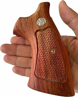 BMPL Hardwood Grips Compatible with S&W N Frame Round Butt, Checkered Revolver Opened Back, Handmade Handcraft Handgun - Generic