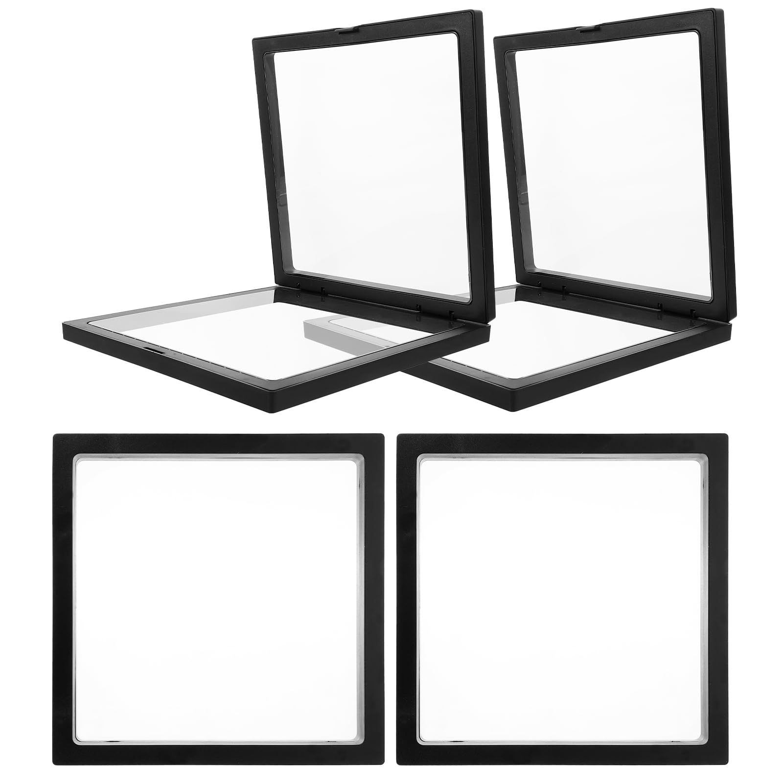 Floating Display Case 3D Suspension Jewelry Frame with Transparent Pe Film Square Display Stand for Rings and Earrings 7.09X7.09X0.79 Inches 4 Pack