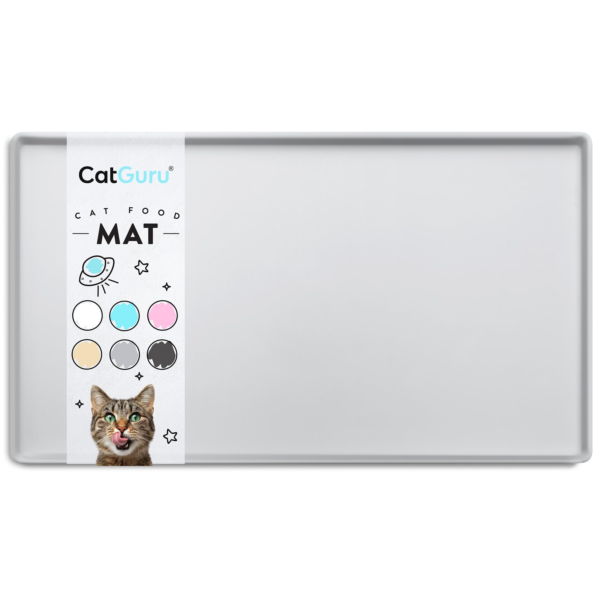 CatGuru Cat Food Mat, Small & Large Pet Feedingd Mat, 100% Waterproof Cat Mats for Food and Water, Silicone Mats for Pet Bowls, Non-Slip Placemat for Water Bowl or Fountain (Large, Silver) — image 1