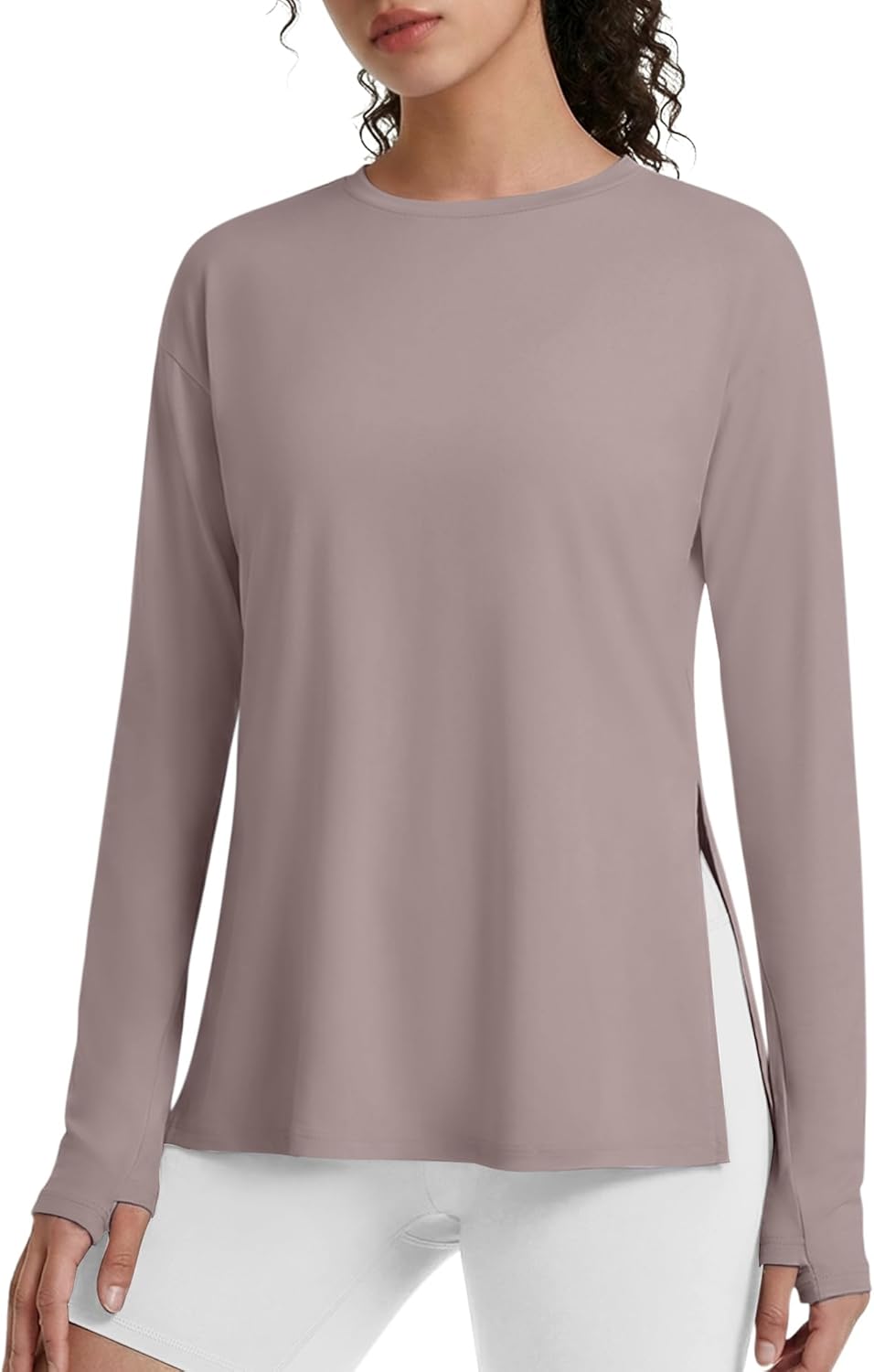 G4Free Lightbreeze Side Slits Workout Long Sleeve Shirts for Women - UPF 50+ Crewneck Tops with Thumbholes Loose Casual