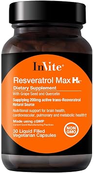 InVite Health Resveratrol Max Hx - Supports Brain Health as well as Cardiovascular, Pulmonary and Metabolic Health - 200 mg of Naturally-Sourced, Active Trans-Resveratrol - 30 Vegetarian Capsules 2