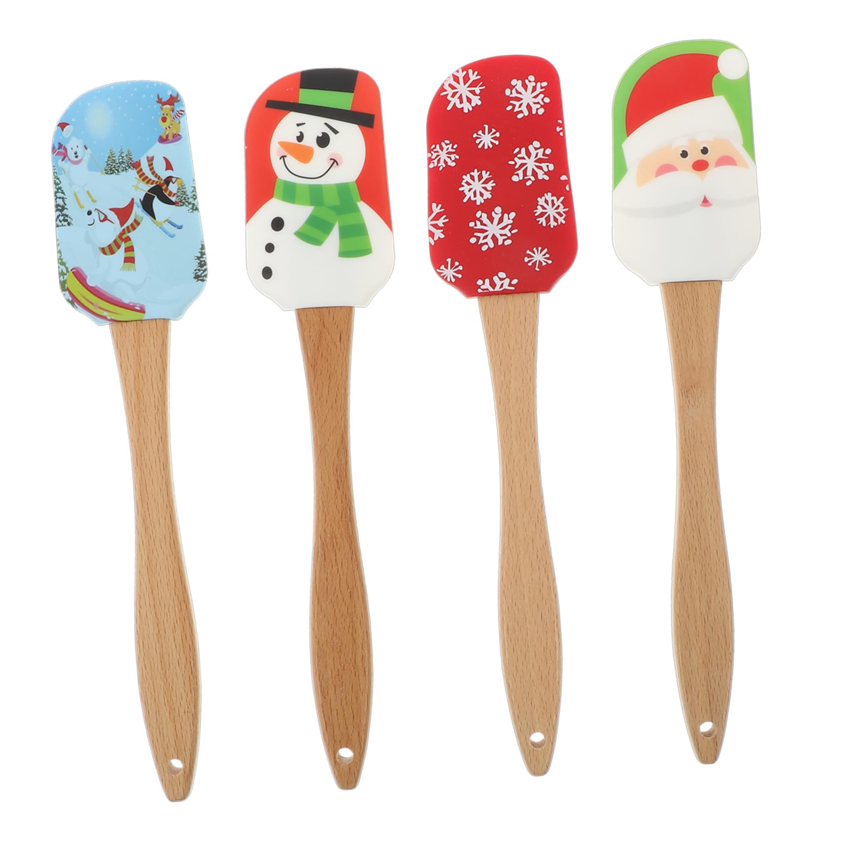 Espátulas de Silicona para Repostería Navideña 4piezas Mango Cómodo y Diseño Adorable para Uso en Casa y Restaurante Color Aleatorio