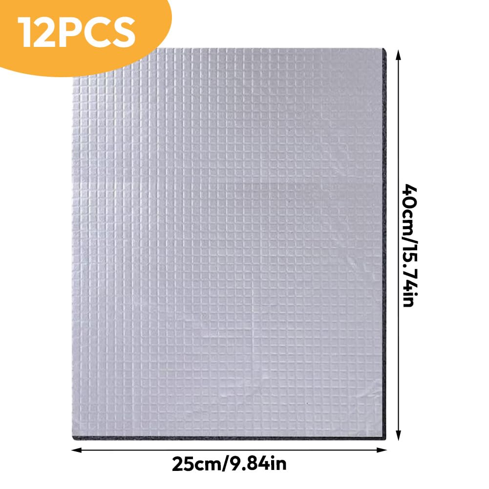12 Tappetini Isolanti per Auto, 5 mm, 40x25 cm, Autoadesivi, Isolamento Acustico e Termico, per Vano Motore, per isolamento acustico, isolamento, ignifugo, impermeabile