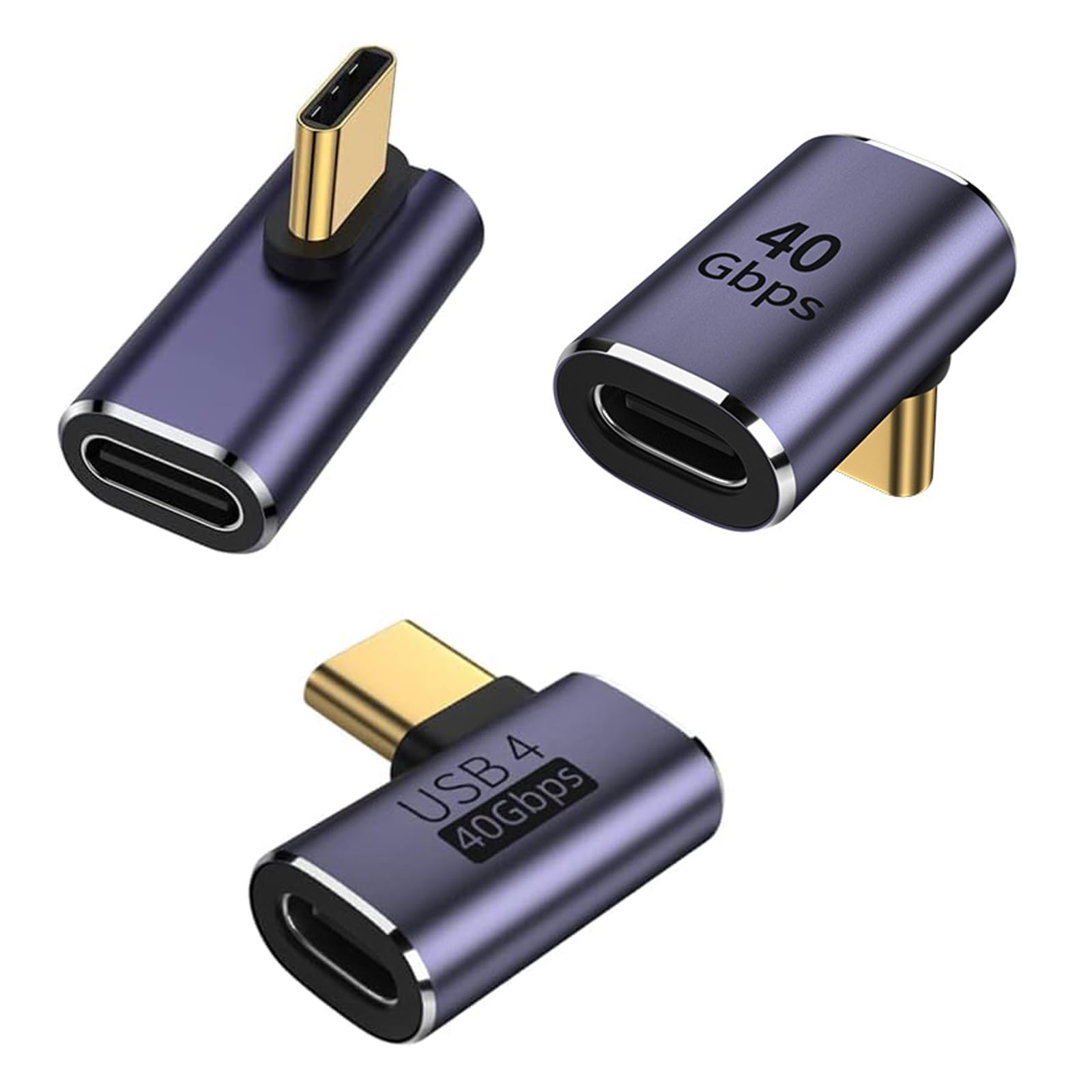 USB Type C 変換アダプタL字, 40Gbps USB C 変換アダプタ 90度L字L型USB Cオス対メスアダプタは8k@60HZと100W 5Aの急速充電をサポート、USB Type Cインターフェースデバイスと互換性がある（3個入り）
