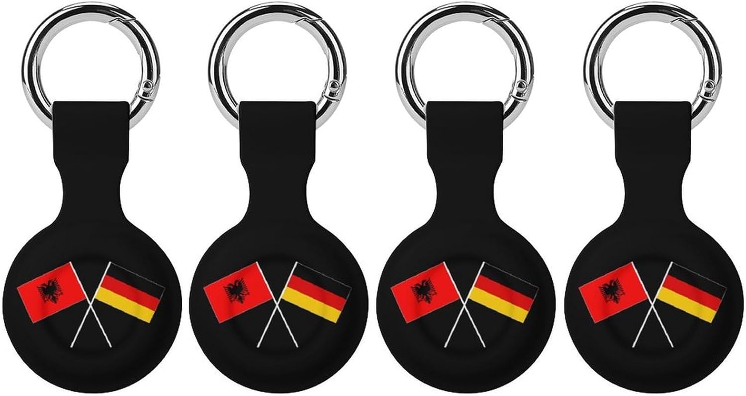 Albania Germany Flag Funny Cover Compatible with AirTag Case Protector GPS Tracker Holder with Keychain
