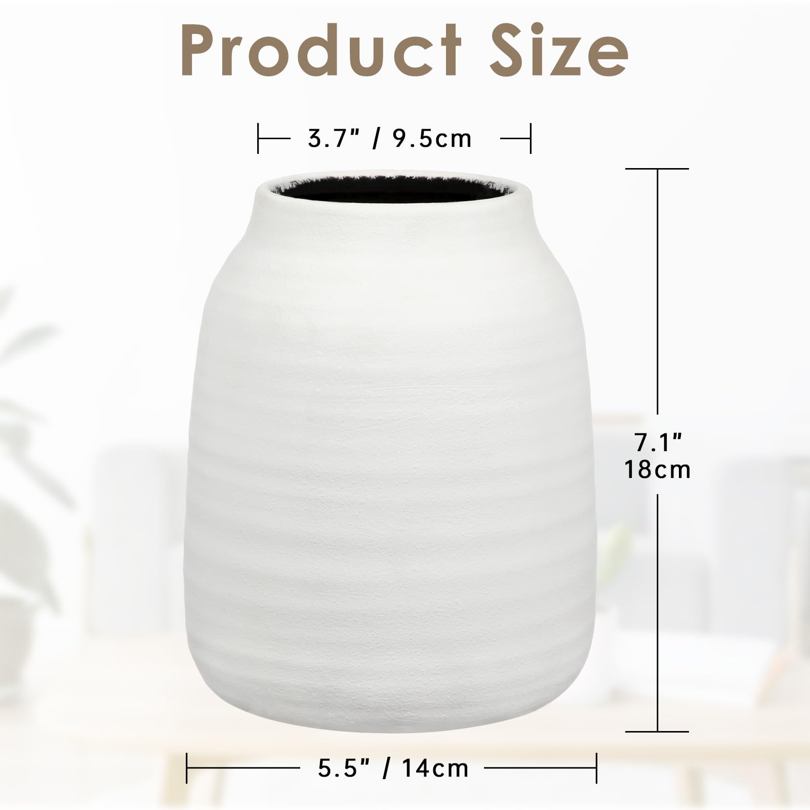 Briful 7" Large Ceramic Vase for Flowers 18cm Tall Vases Rustic White Vases - Image 2