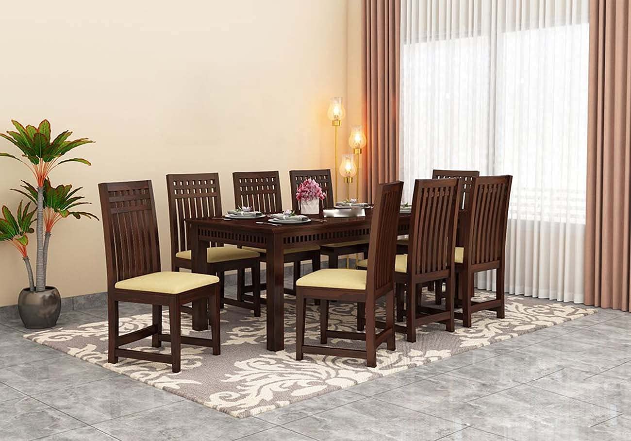 WOODBONE Dining Table Set, Solid Wood 8 Seater Dining Table with Chair for Living Room Furniture, Wooden Dining Table 8 Seater, Modern Unqiue Dining Table Set (8 Seater Dining Table) Walnut Finish