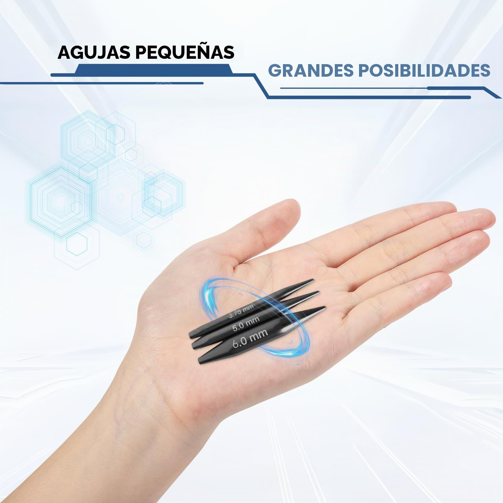 Juego de agujas circulares cortas intercambiables, 5 cm, mini agujas de tejer intercambiables con bolsa y accesorios, 9 agujas de 3 a 6 mm de diámetro, 4 cordones de 20 – 40 cm de largo, juego de