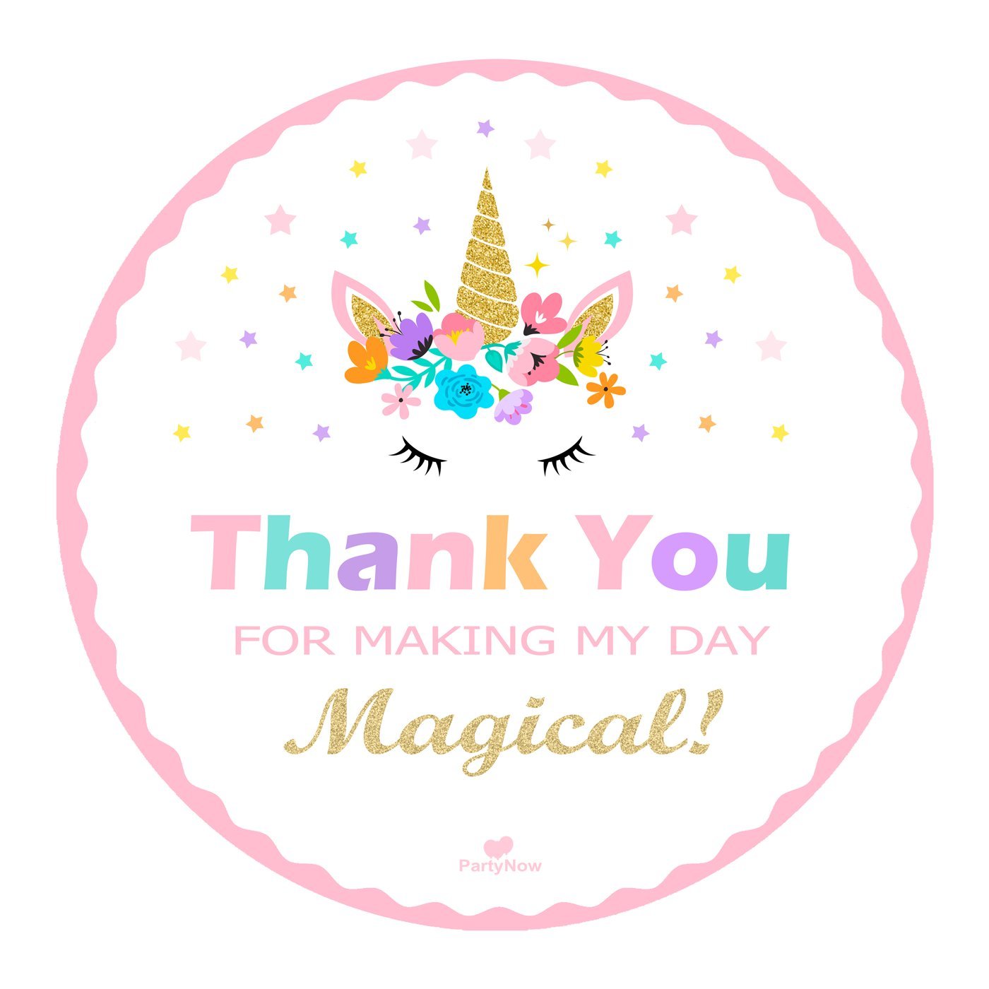 PartyNow Magical Unicorn Stickers - Gold Glitter - Party Favors - Thank You Unicorn Sticker for Kids -