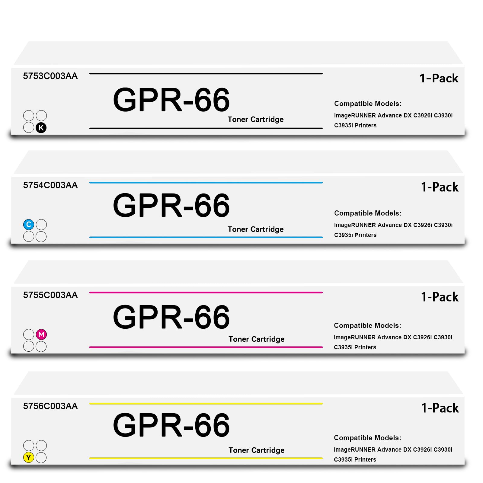 SRITE GPR-66 GPR66 Toner Cartridge 4-Pack High Yield 5753C003AA | Compatible with Canon 5754C003AA 5755C003AA 5756C003AA Toner for imageRUNNER ADVANCE DX C3926i C3930i C3935i Printer