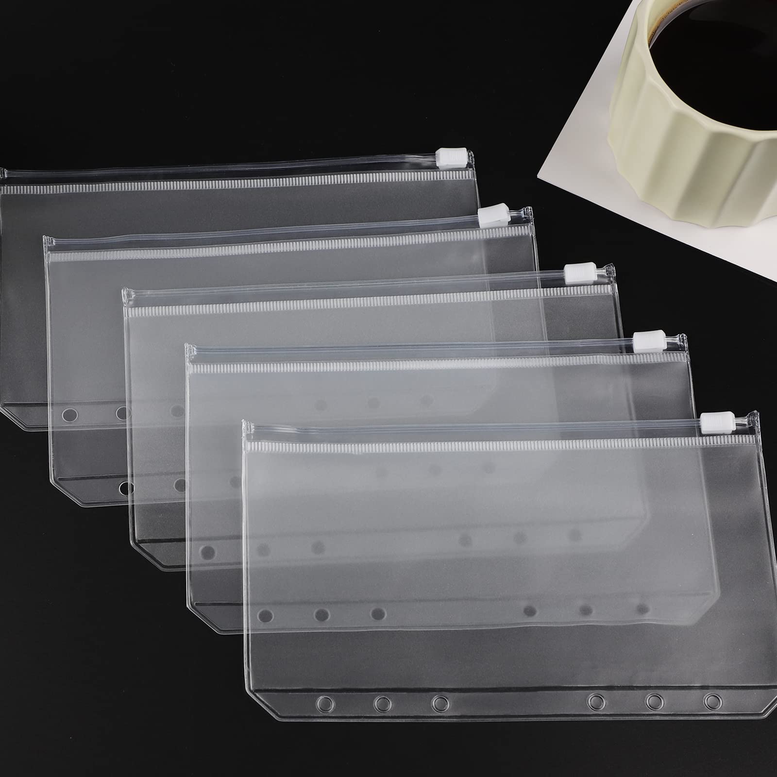 Rangement Documents Pochettes A6 EFUTURETIME Avec Zip - Lot De 12, PVC Transparent, 6 Trous Rangement Documents Classeur