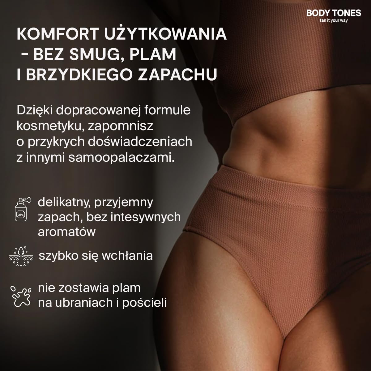 Body Tones Pianka Samoopalająca, Samoopalacz dla Ciemnej Skóry Nawilżająca i Przeciwstarzeniowa, Samoopalająca Pianka Naturalne Opalanie bez Ekspozycji na Słońce (155 ml + Rękawica, Ciemna cera)