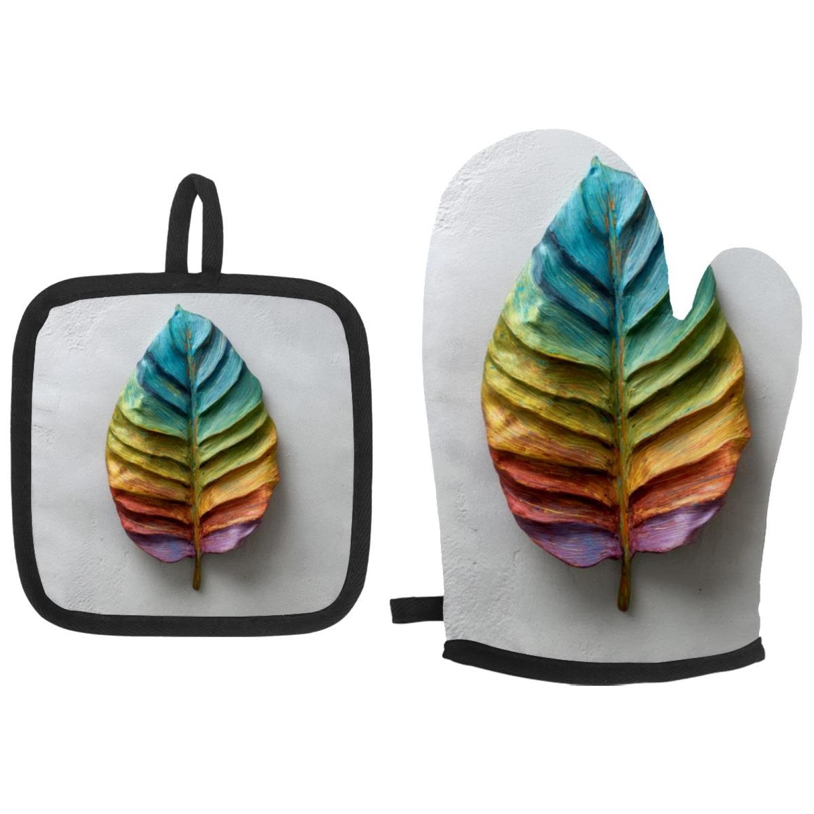 Maniques et gants de cuisine Tropical Leaf isolants anti-chaleur avec crochets