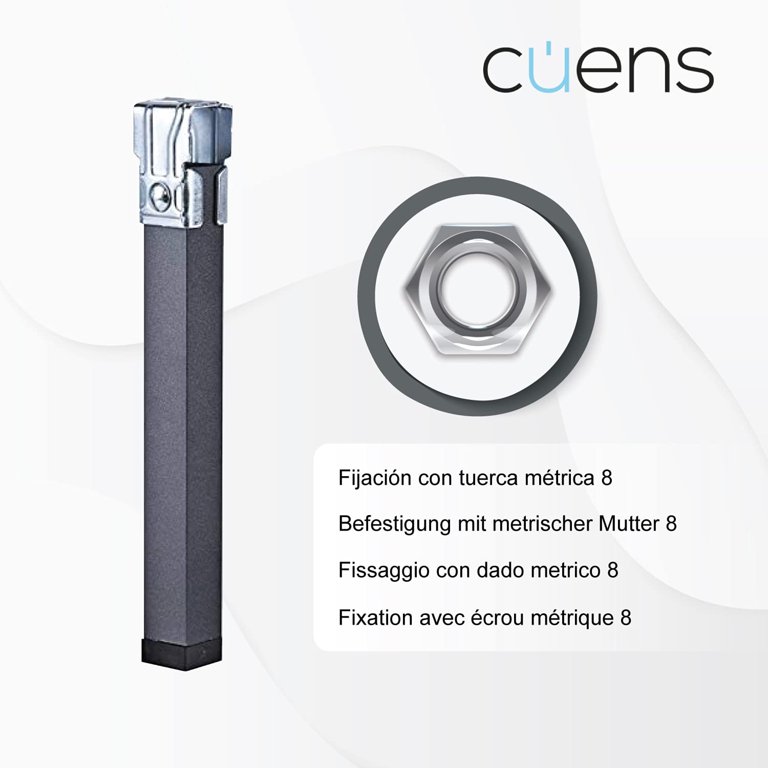 Set 4 Gambe in Metallo per Rete Letto con Morsetto - Fissaggio con Dado Metrico 8-3x3x25 cm - Cuens