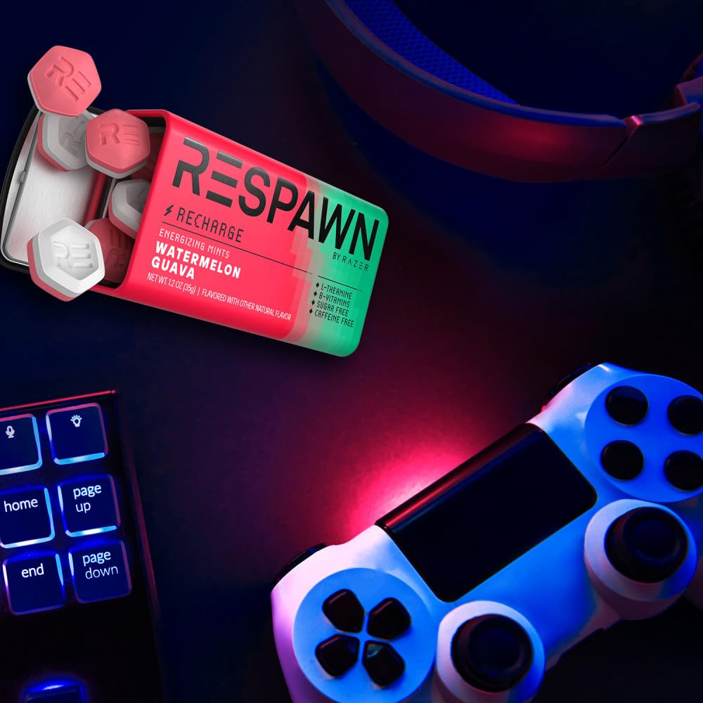 RESPAWN by Razer RECHARGE​ Menta de sandía y guayaba sin azúcar, paquetes de 28 g, 8 unidades