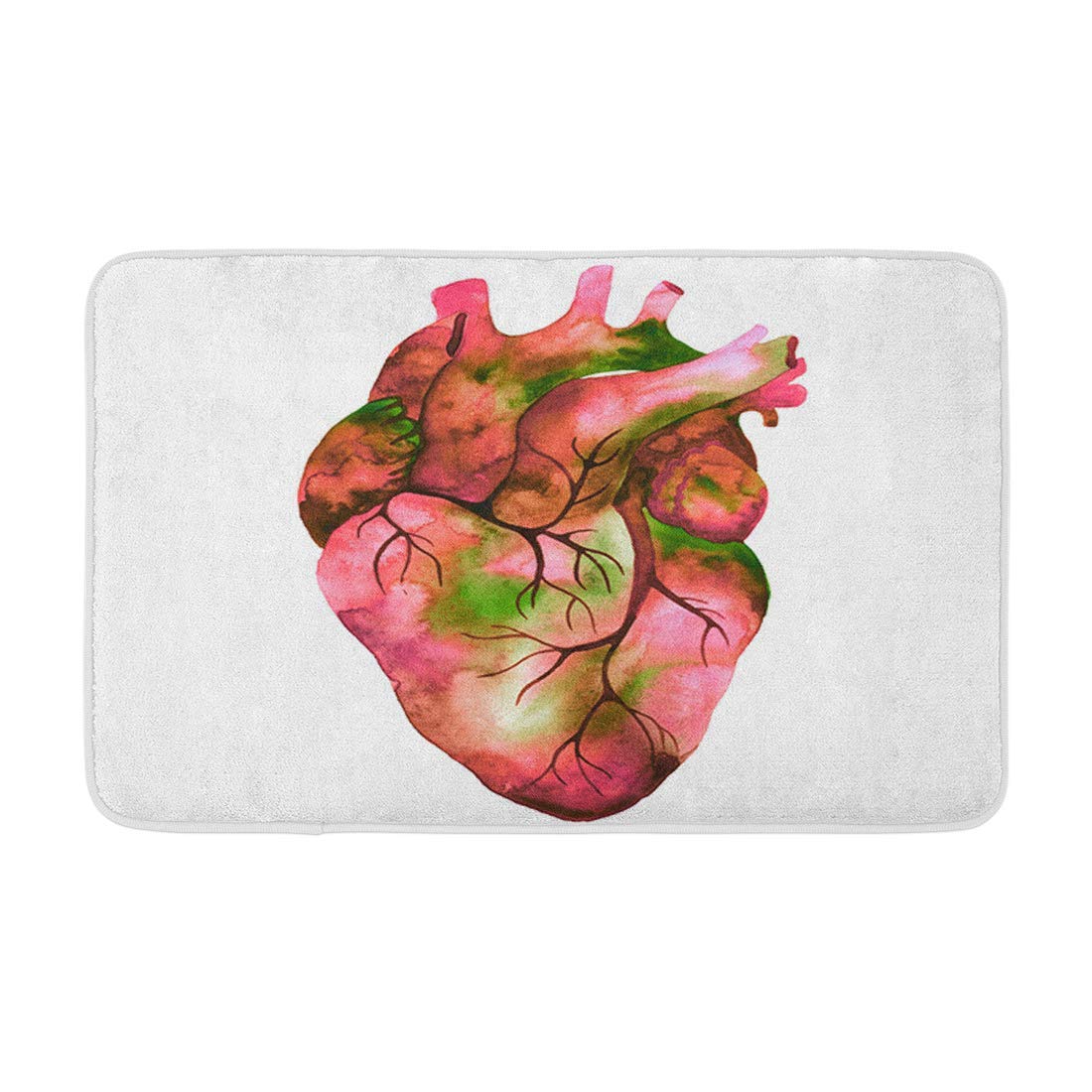 Bath Mat Green Aomy Unusual Human Heart Raster Pink Artistic Cozy Bathroom Decor Bath Rug with Non Slip Backing