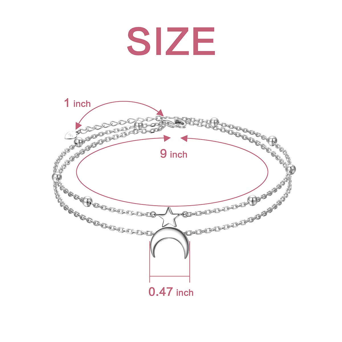 Cavigliera da donna in argento Sterling, girasole, tartarughe, ancora e luna, spiaggia, doppio strato con perle, regalo boho regolabile per ragazze, 9+1 inch, Argento sterling