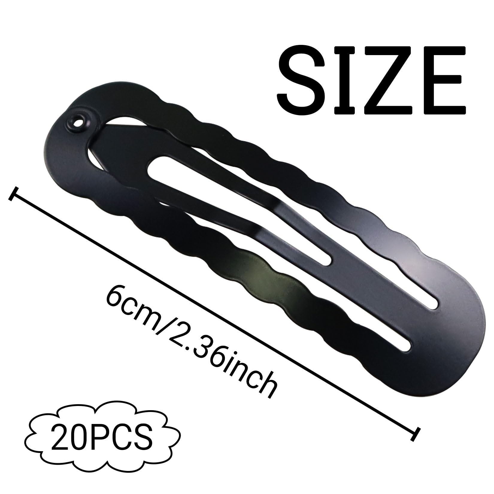 20 Pcs Snap Hair Clips, Black Hair Accessories, Anti-slip Snap Clip 6 CM Hair Clips for All Hair Types (Wavy Oval) - Image 2
