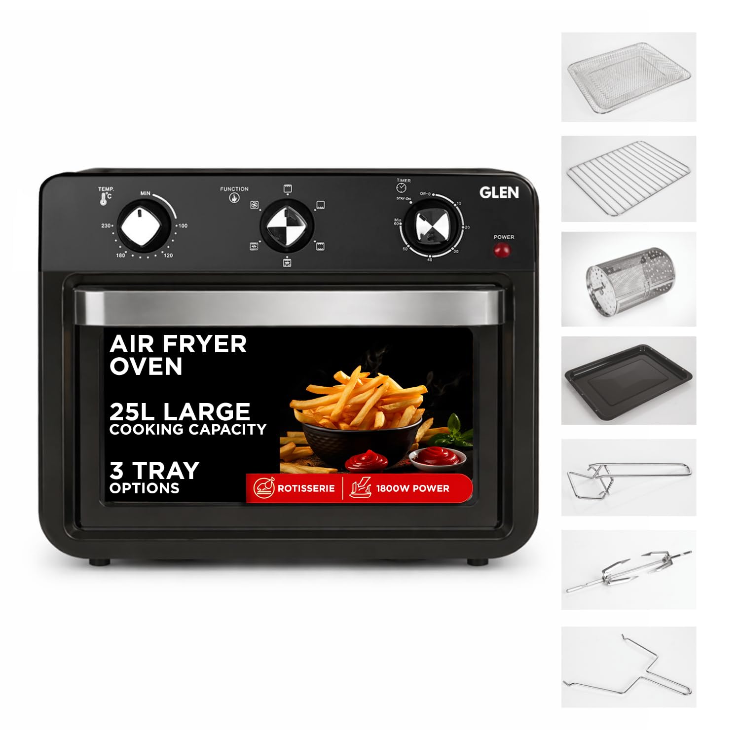 Glen Air Fryer Oven 25 Litre Time and Temperature Control, 1800W - Black (SA3050AFO)-image-48