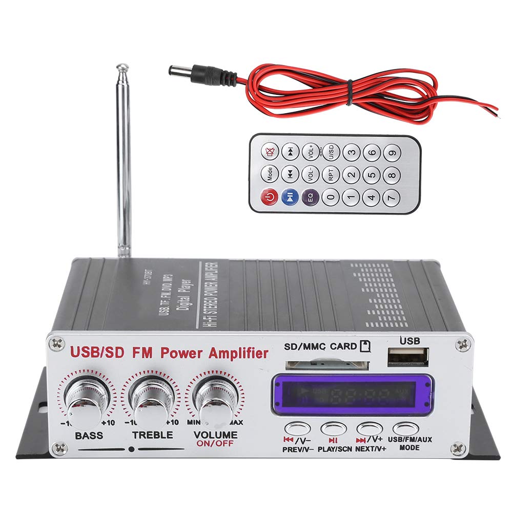 Sutinna Amplificador de Potencia, Audio estéreo FM para Coche con Bluetooth HiFi con Cable de Fuente de alimentación Reproductor Digital con Control Remoto para Ordenadores domésticos