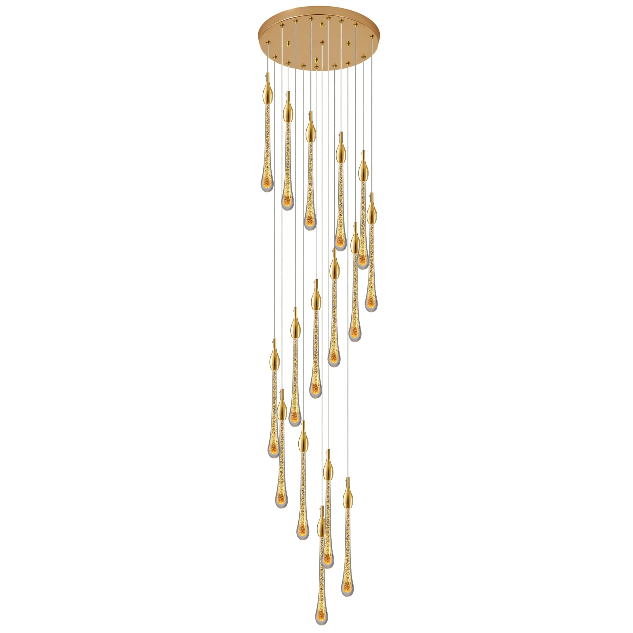 FYZDLAOR 16-Light High Ceiling Chandeliers LED 3CCT Dimmable Spiral Pendant Lights Modern Crystal Raindrop Ceiling Fixture for Foyer Entryway Staircase Lighting