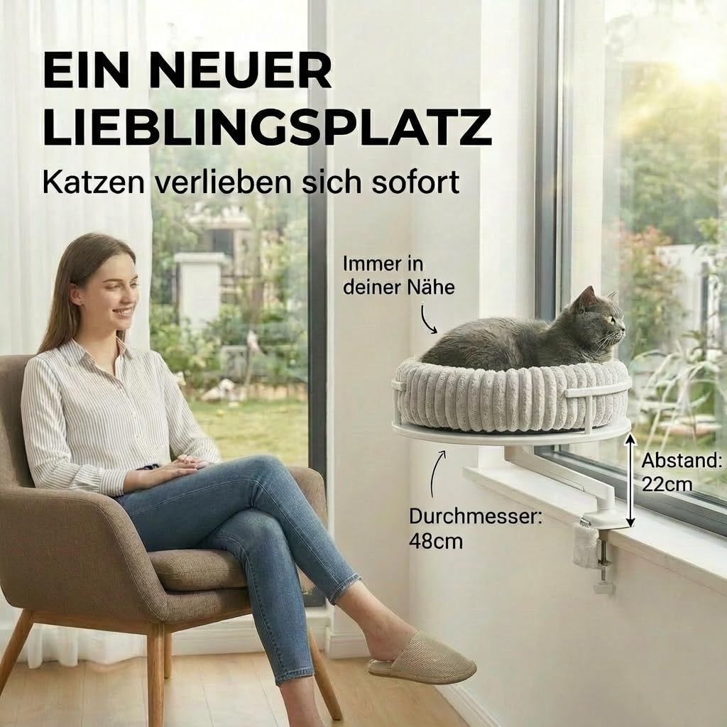 Katzenbett LEVI | Katzenbett Schreibtisch | Katzenplattform | Für Tische und Fenstersims | Inkl. 2 Betten | Cord-Design Grau | Robust und modern (Weiß)