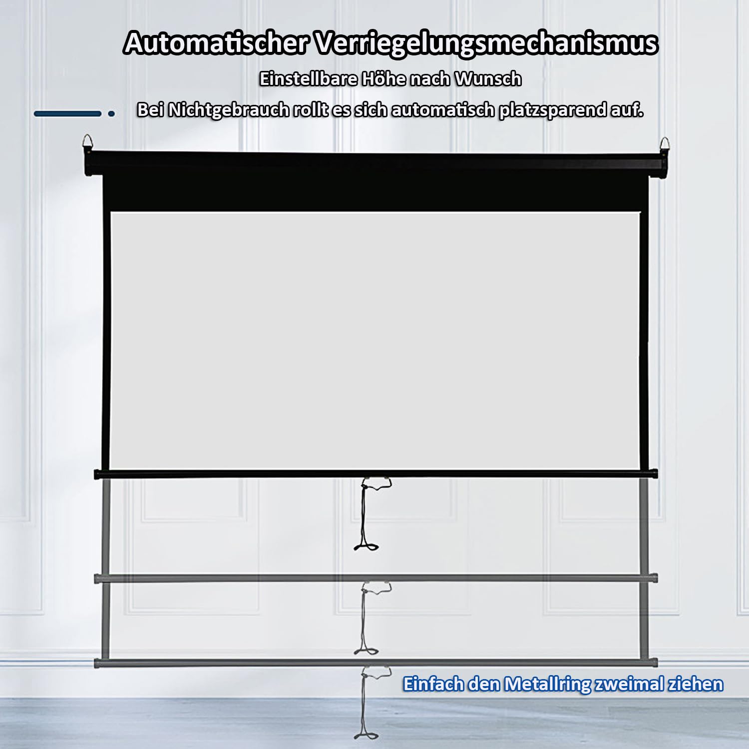 INMOZATA Leinwand Beamer Rollo 146cm, Bild 133 x 75 cm(60 Zoll), Format 16:9, Deckenmontage & Wandmontage Projektor Leinwand für Heimkino Büro Treffen Schule Präsentationen-Schwarz Gehäuse