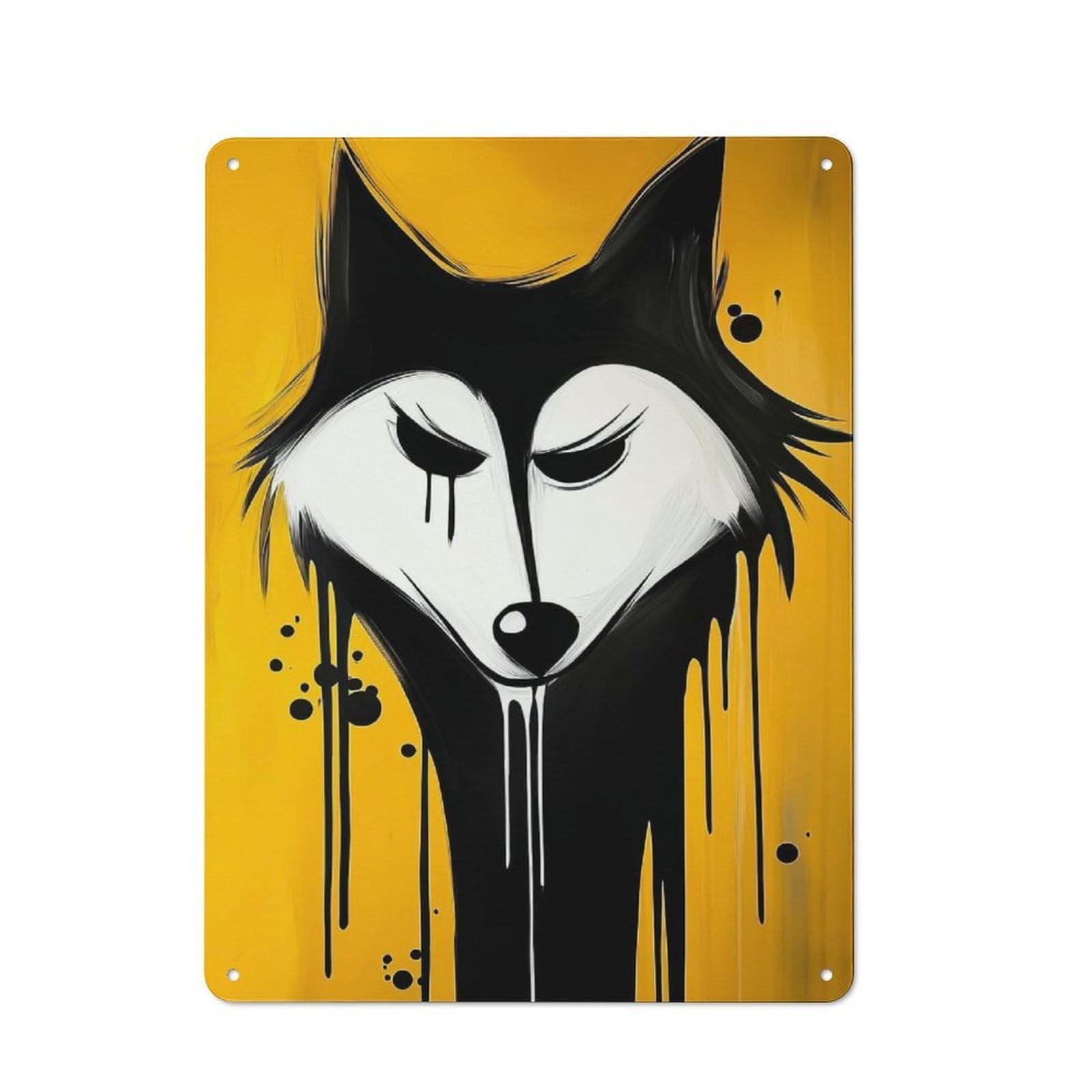 Junmoney Style-4 Metal Wall Sign 40X30cm Featuring Dripping Wolf Painting For Café Or Home Bar, A Decorative Gift For A Newly Furnished Café And Home Bar