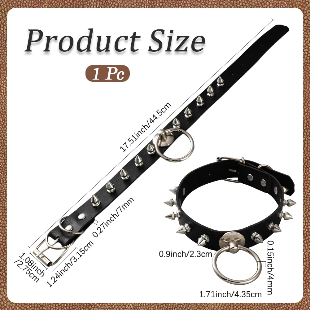 Collier Ras du Cou en Cuir Synthétique avec Pendentif en Forme de O Style Punk Rivets Clous Chaîne Ajustable Style Gothique Noir Style Rock et Motard Idéal pour Un Cadeau d'halloween