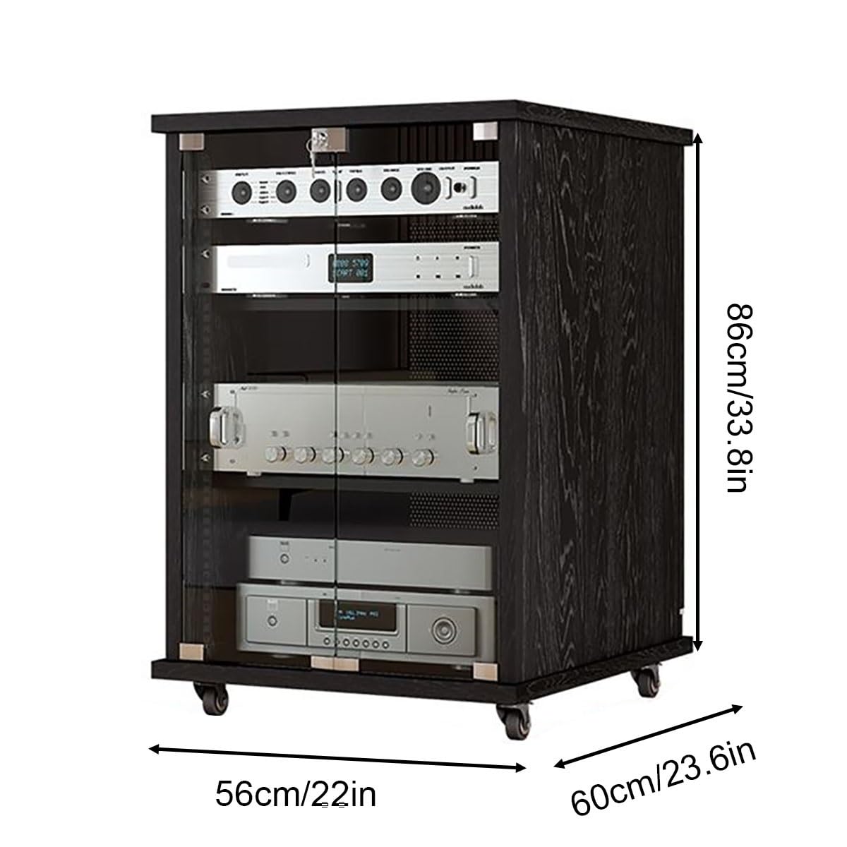 Rack Audio Mobile Con Ruote Universali, Mobiletto Rack Per Stereo, Mobile Per Stereo Hifi Chiuso, Mobile Hifi Legno, Mobile Hifi Con Ruote Adatto Per Lettori DVD/Console Di Gioco/Accessori TV(Black,H8
