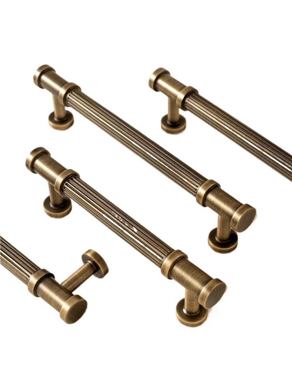 Qvorlth Pitch-Row-128Mm Vintage Cabinet Pulls Solid Brass Antique Furniture Handle Ribbed Bronze T-Bar Kitchen Cabinet Pull Wardrobe Door Copper Knob(Pitch-Row-128Mm)