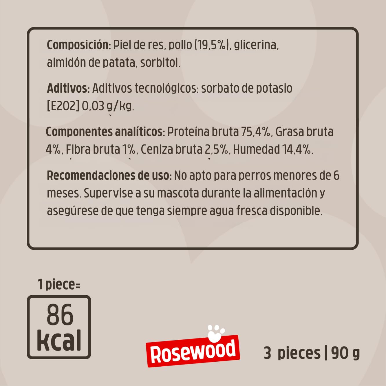 Rosewood Trio Sticks Pollo Petit - Palitos de Masticar firmes para Perros pequeños de Piel de Carne y Pollo, para Cuidado Dental, sin Gluten, Cereales y aditivos Artificiales, Juego de 6 x 100 g